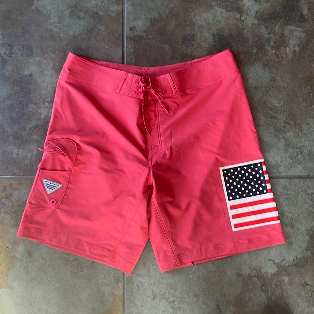 Columbia PFG, board shorts, waistline size 36, 2 small tears on back or left leg